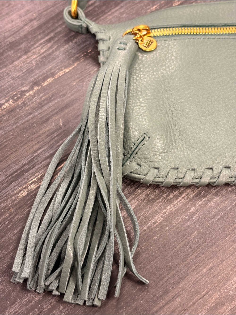HOBO Small Green Leather Crossbody with Tassel and Front Zip Bag - Picture 5 of 8